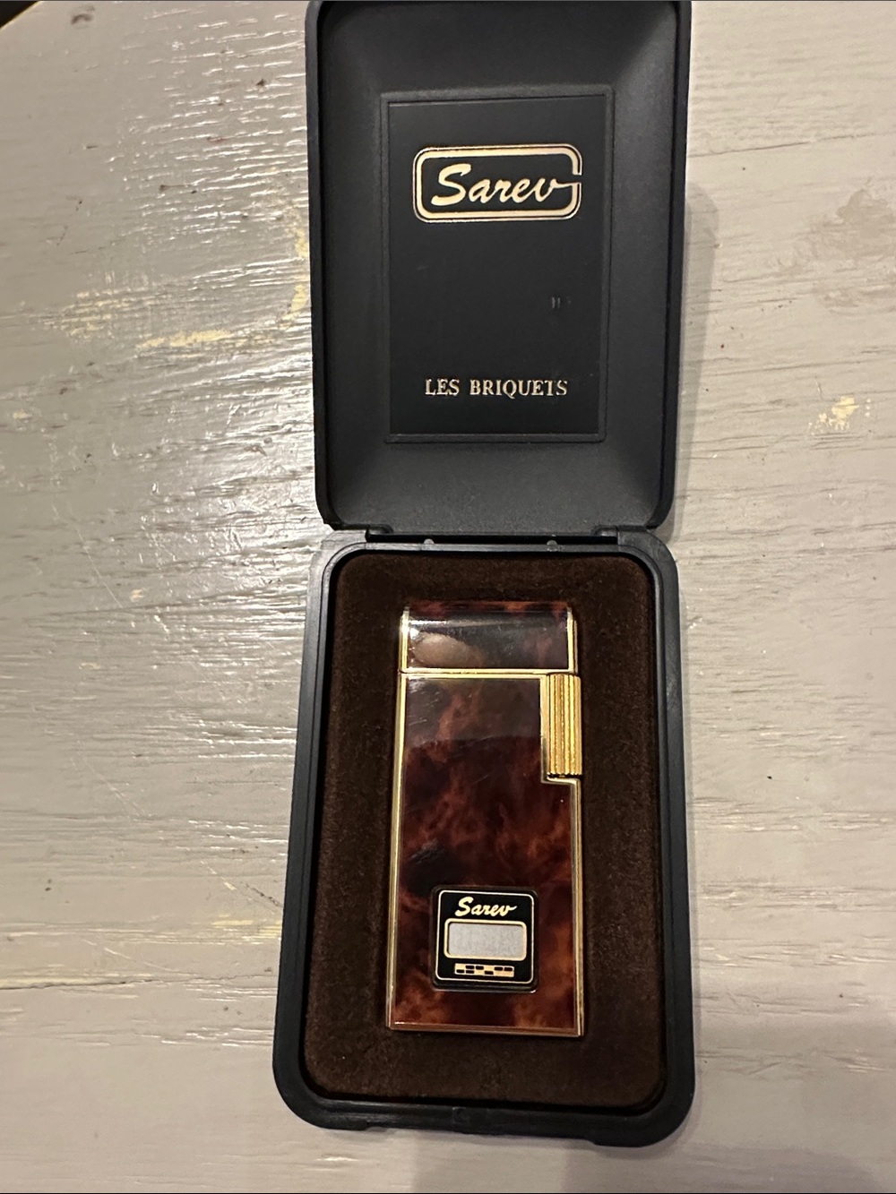 Sarev Les Briquets Tortoise Shell CaseGold Trim in Original Box Collectible Rare